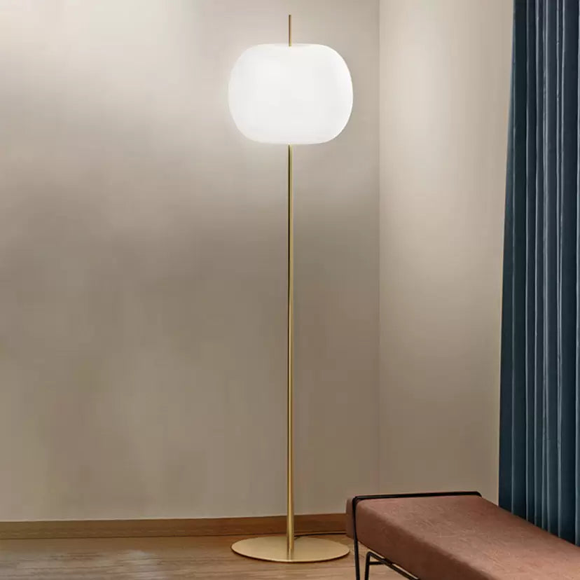 Modern Floor Lamp with White Glass Shade and Gold Base