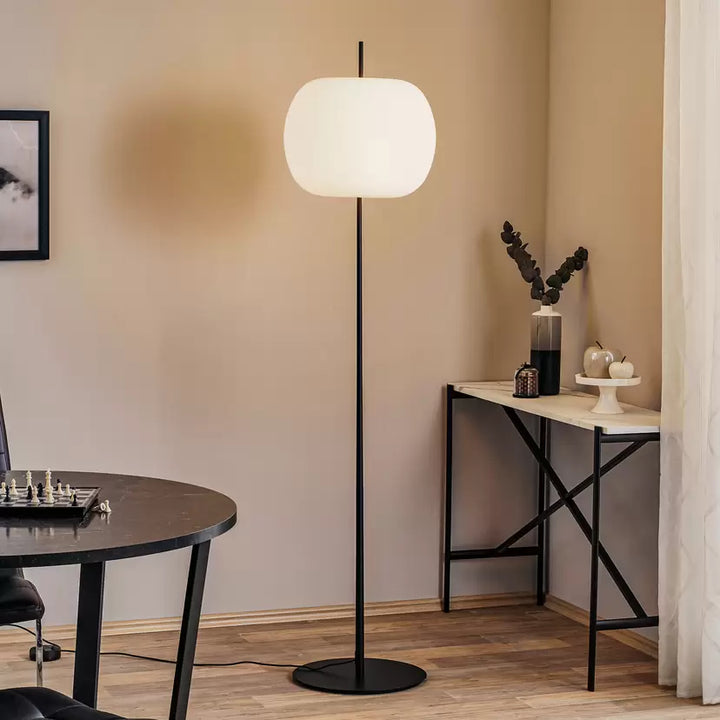 Modern Floor Lamp with White Glass Shade and Gold Base