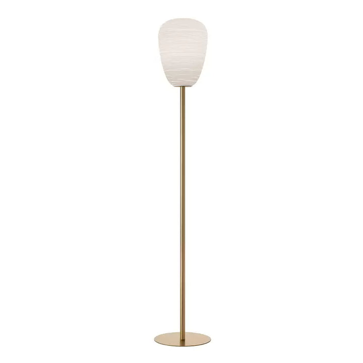 Modern Floor Lamp with Textured White Shade and Brass Base