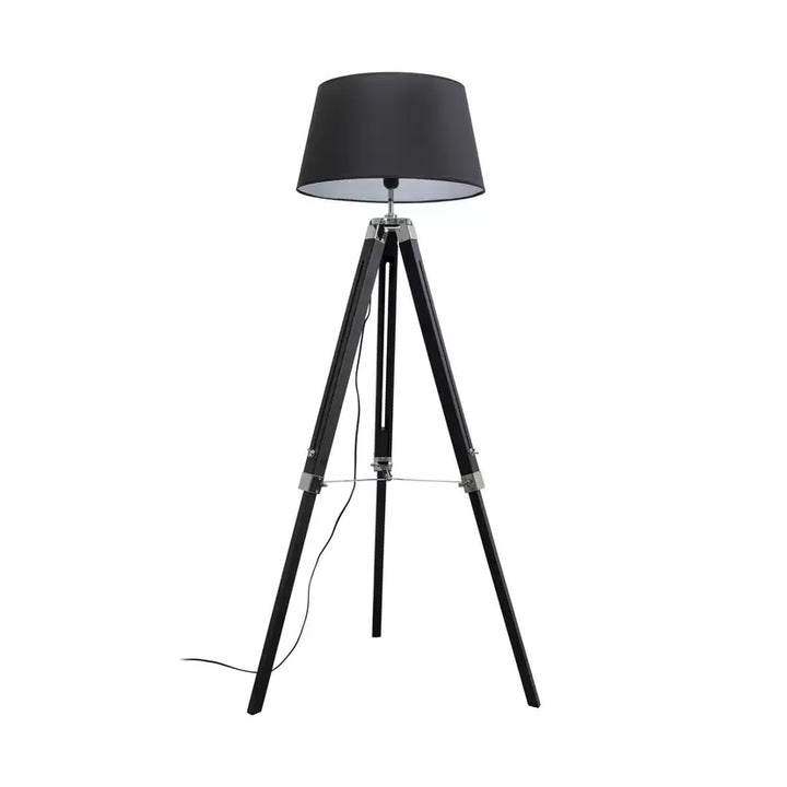 Industrial Tripod Floor Lamp with Black Shade and Frame