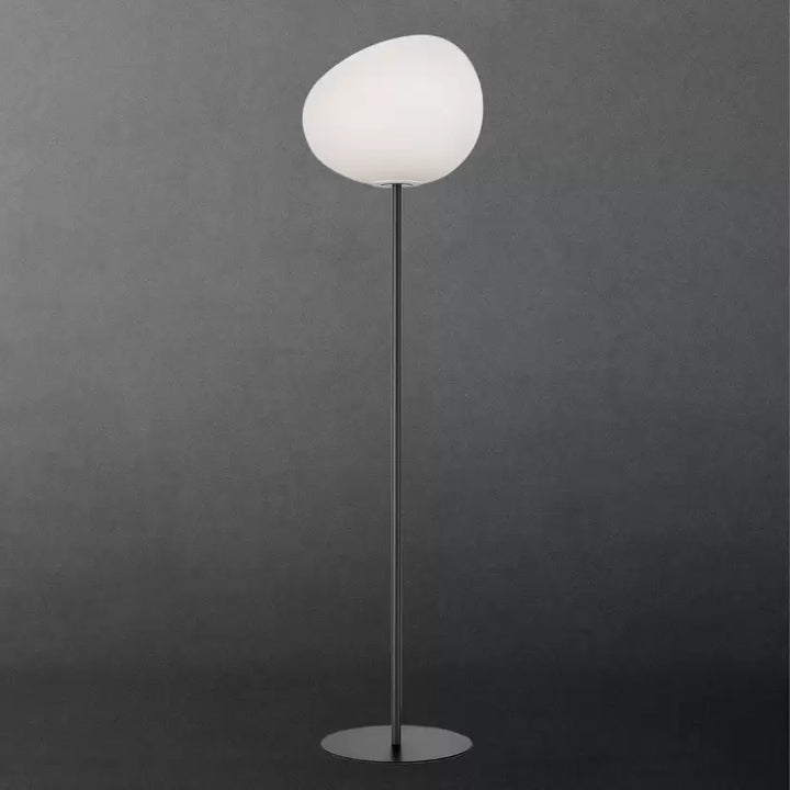 Modern Floor Lamp with Irregular White Glass Shade and Black Base