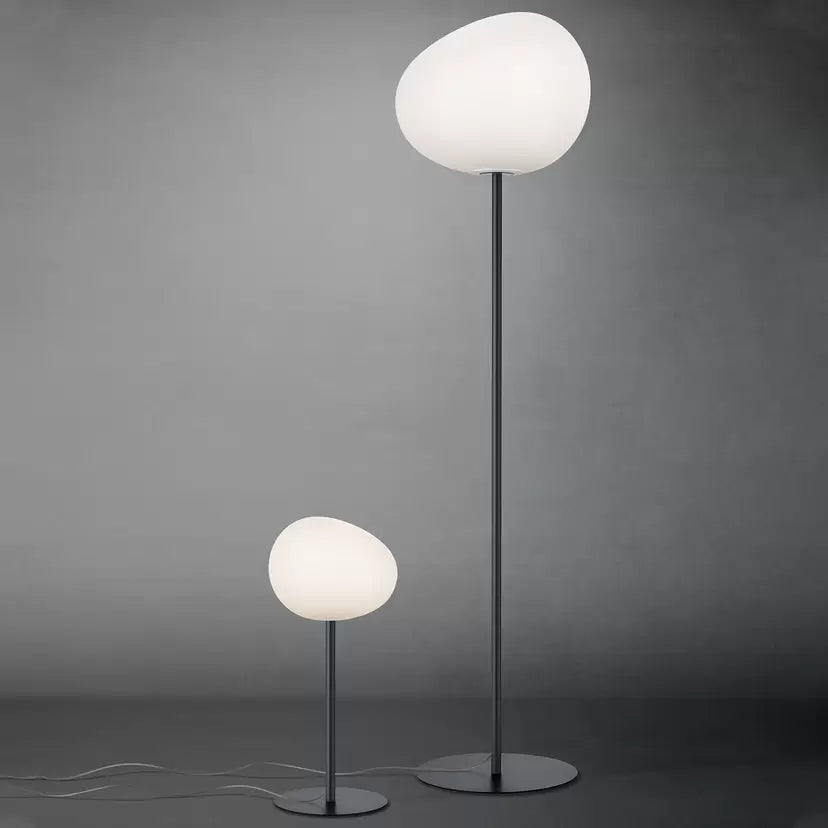 Modern Floor Lamp with Irregular White Glass Shade and Black Base