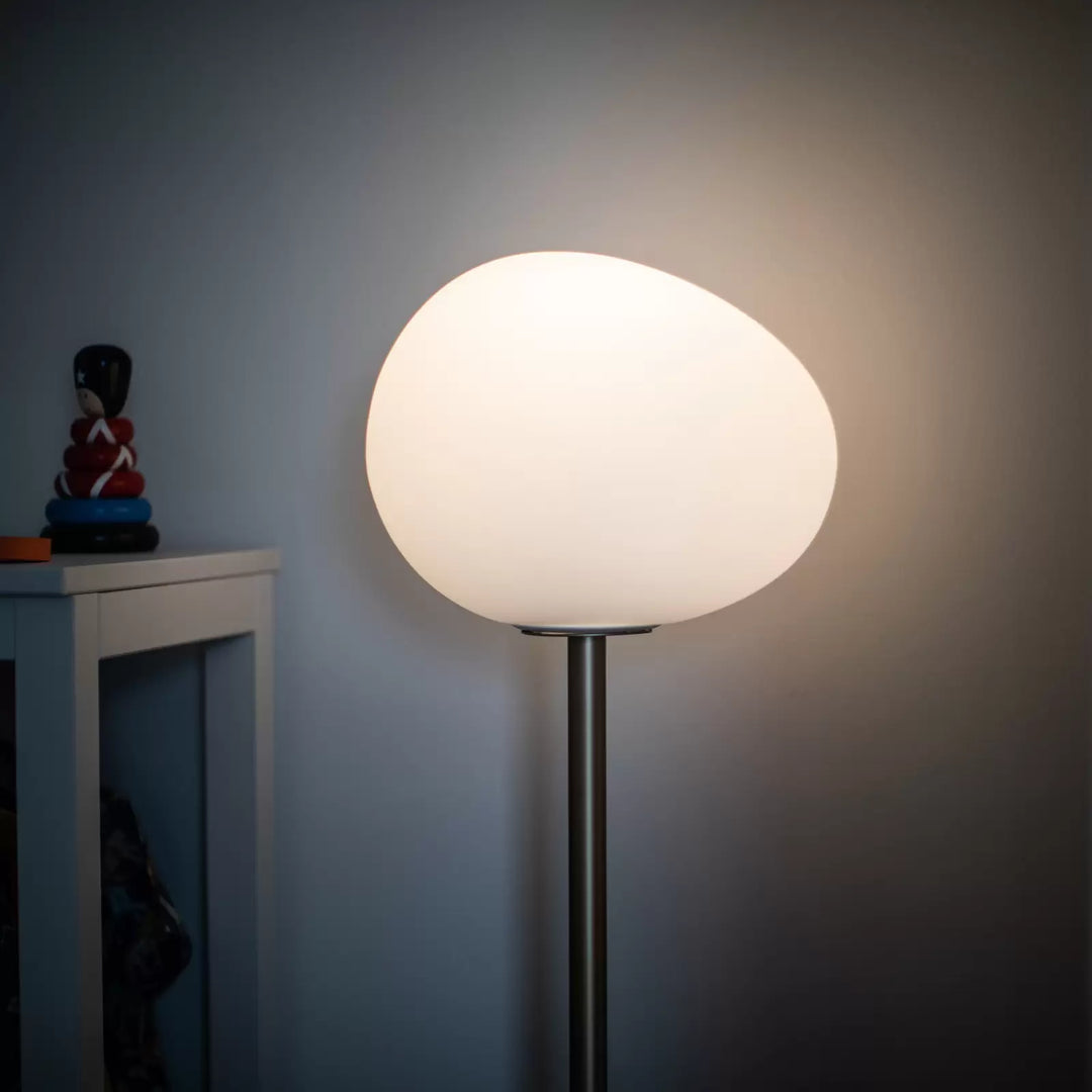 Modern Floor Lamp with Irregular White Glass Shade and Black Base