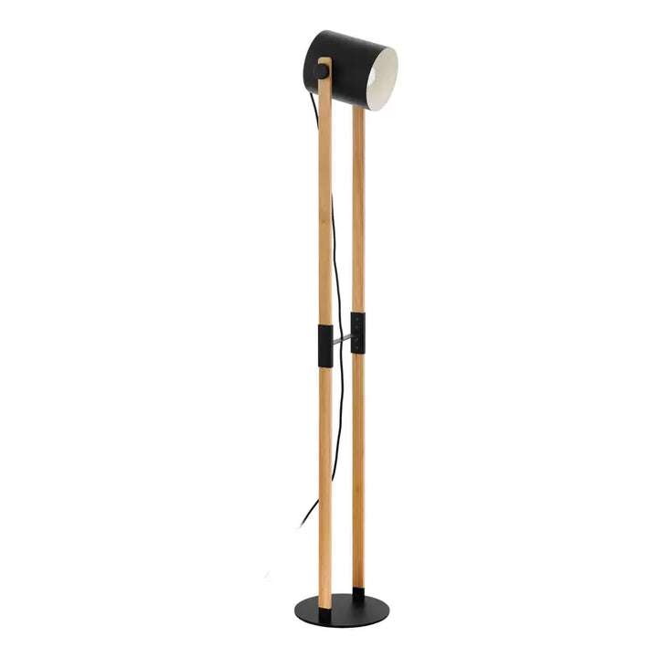 Scandinavian Wooden Floor Lamp with Adjustable Black Shade