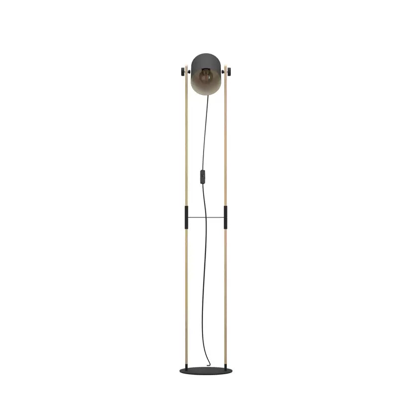 Scandinavian Wooden Floor Lamp with Adjustable Black Shade