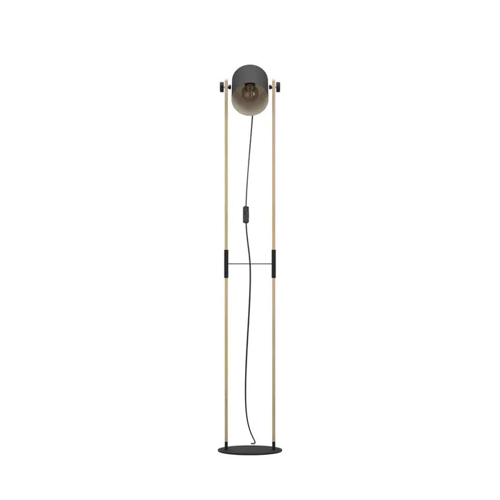 Scandinavian Wooden Floor Lamp with Adjustable Black Shade