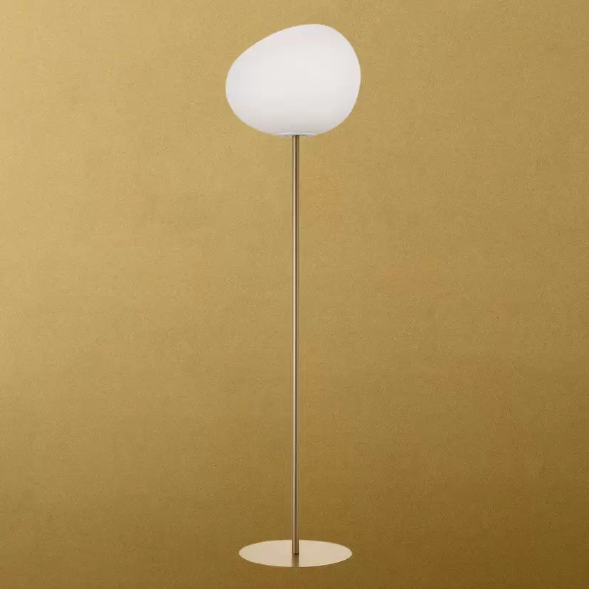 Modern Floor Lamp with Irregular White Glass Shade and Black Base