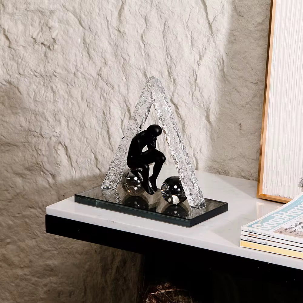 Crystal Triangle Thinker Sculpture Modern Geometric Art Decor