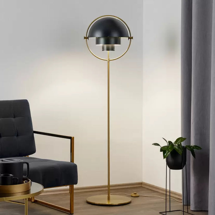 Modern Floor Lamp with Black Dome Shade and Gold Frame