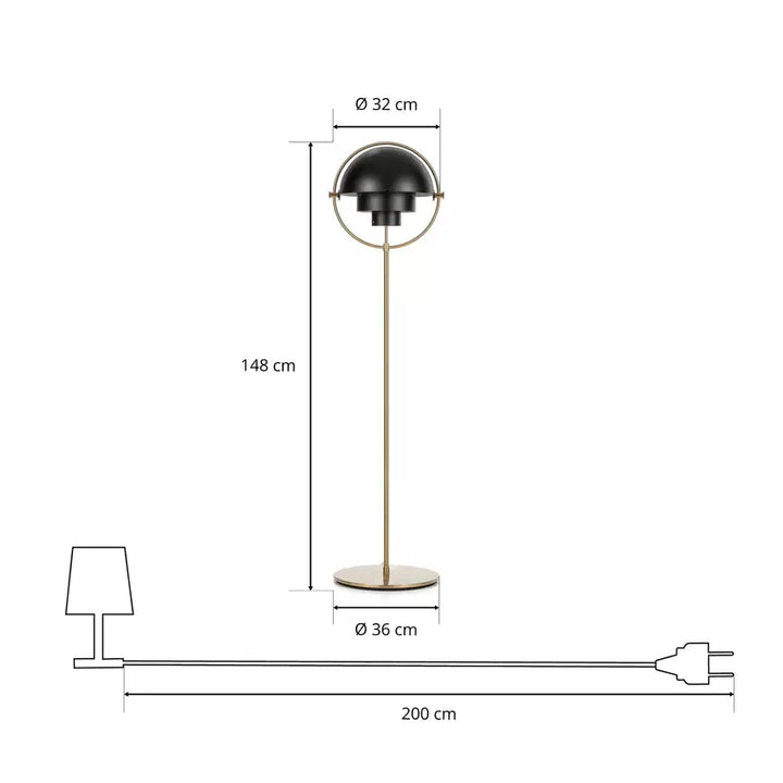 Modern Floor Lamp with Black Dome Shade and Gold Frame