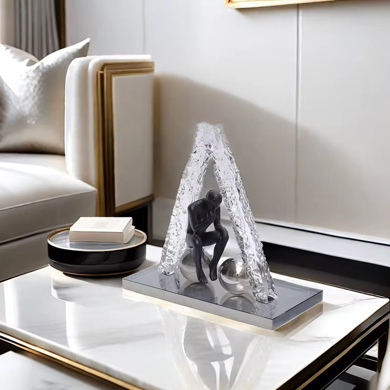 Crystal Triangle Thinker Sculpture Modern Geometric Art Decor