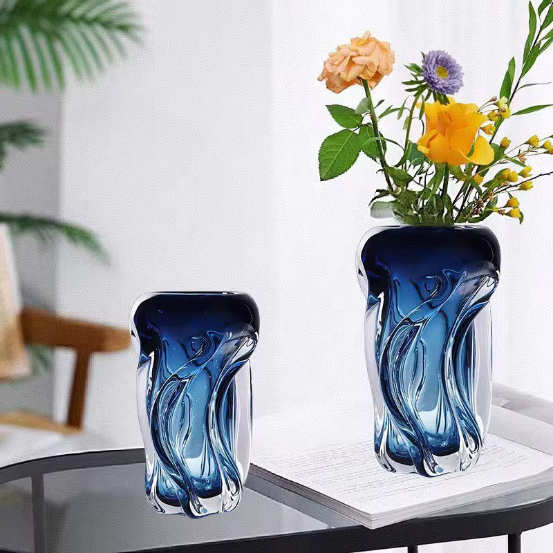 Modern Blue Glass Vases set of 2