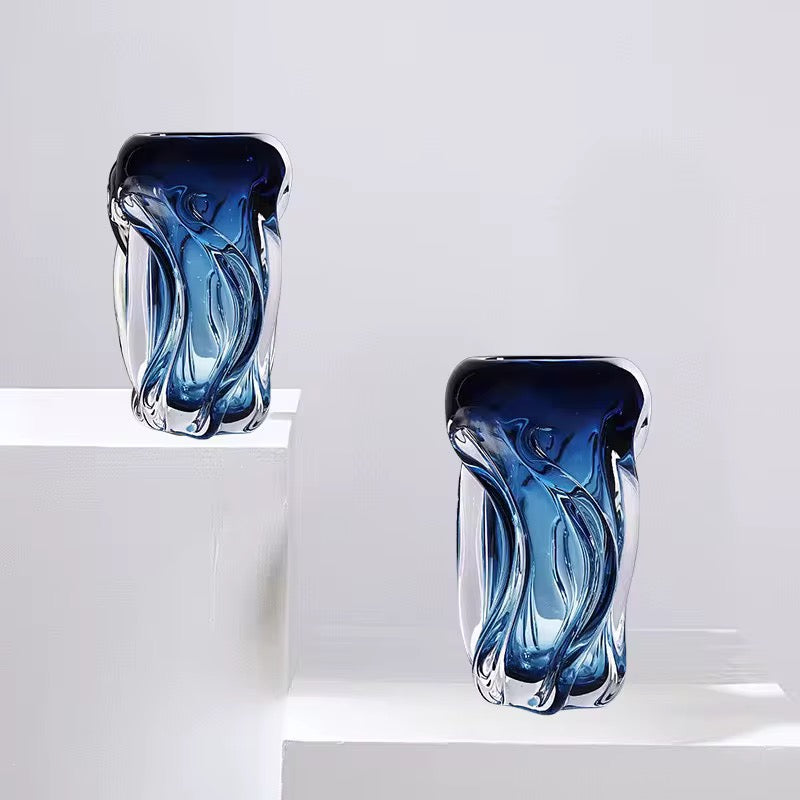 Modern Blue Glass Vases set of 2