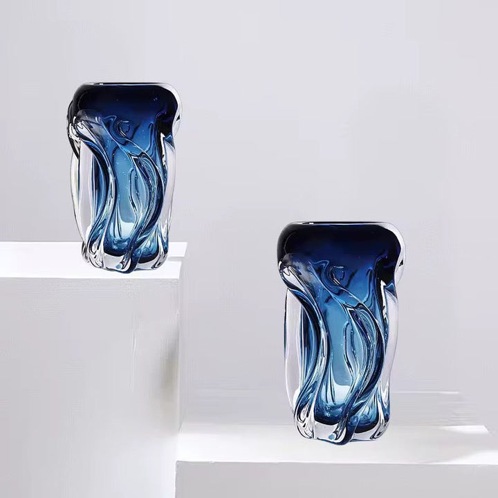 Modern Blue Glass Vases set of 2