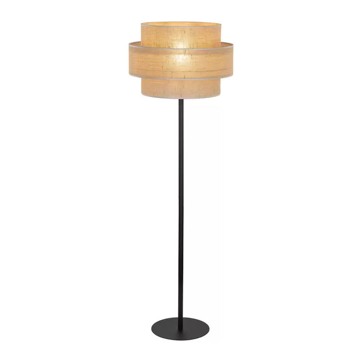 Rustic Floor Lamp with Layered Bamboo Shade and Black Base