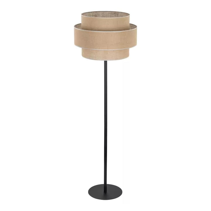 Rustic Floor Lamp with Layered Bamboo Shade and Black Base