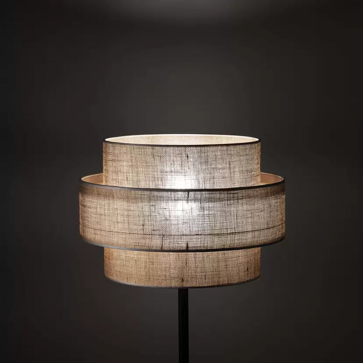 Rustic Floor Lamp with Layered Bamboo Shade and Black Base