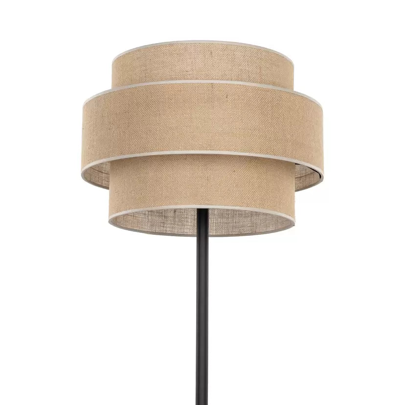 Rustic Floor Lamp with Layered Bamboo Shade and Black Base