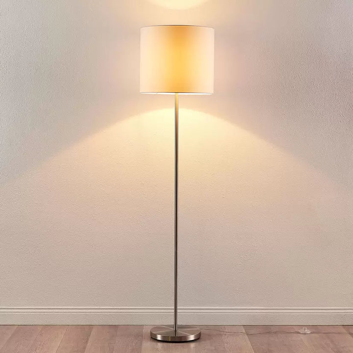 Modern Floor Lamp with White Fabric Shade and Metal Base