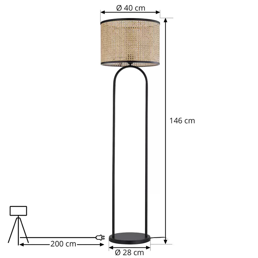 Modern Floor Lamp with Mesh Drum Shade and Black Base