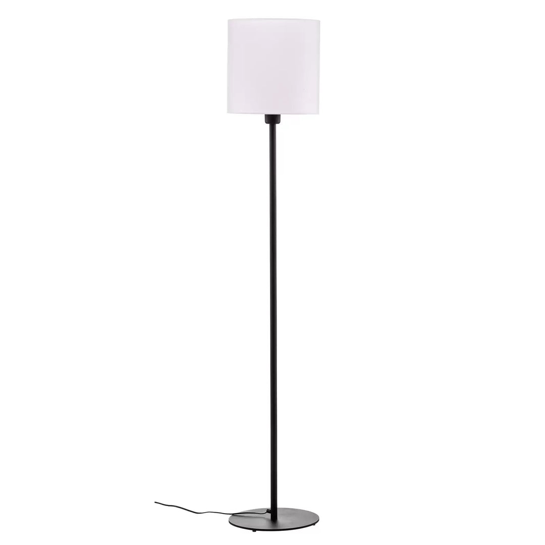 Modern Floor Lamp with White Fabric Shade and Black Base