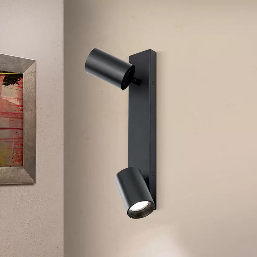 Sleek Black Wall-Mounted Spotlight with Dual Adjustable Heads