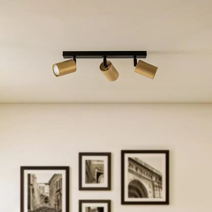 Modern Ceiling Spotlight with Black Base and Gold Adjustable Heads