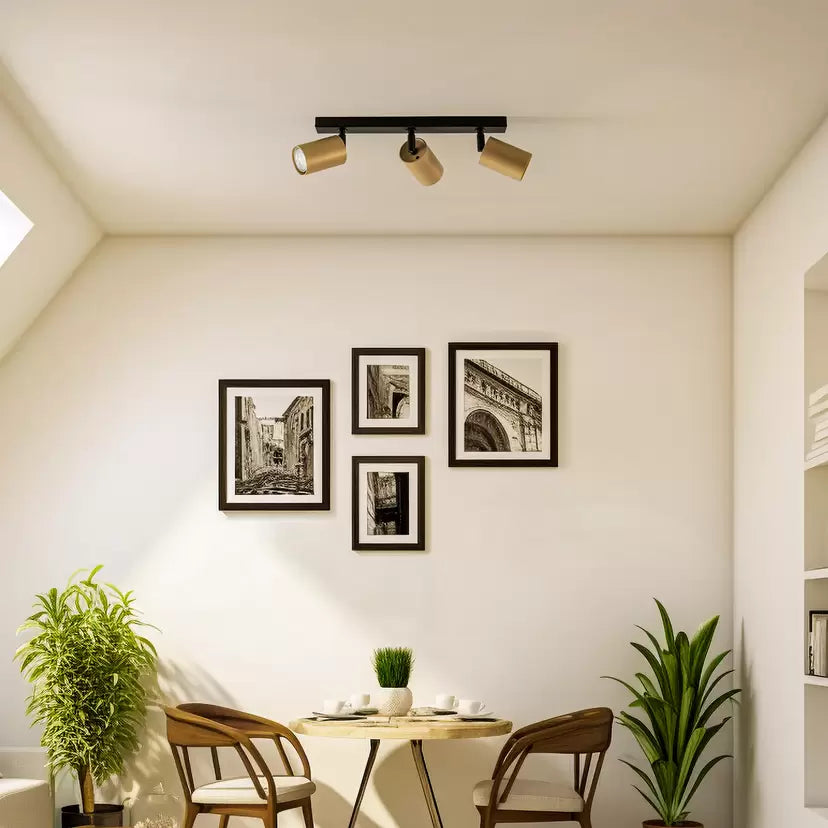 Modern Ceiling Spotlight with Black Base and Gold Adjustable Heads