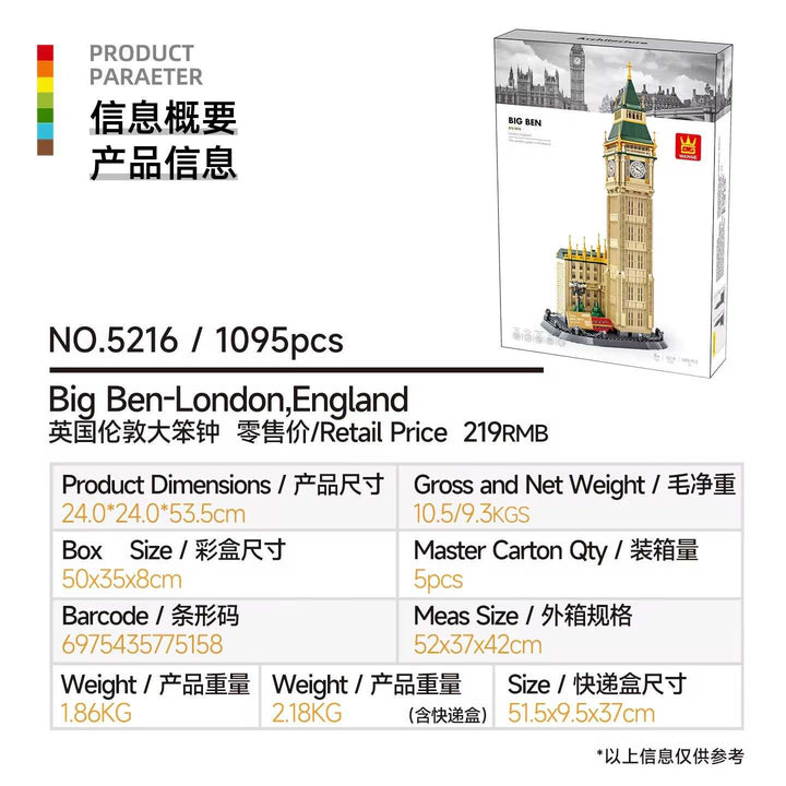 Big Ben Clock Tower Building Blocks – London Landmark Architecture Model (1095 Pcs)