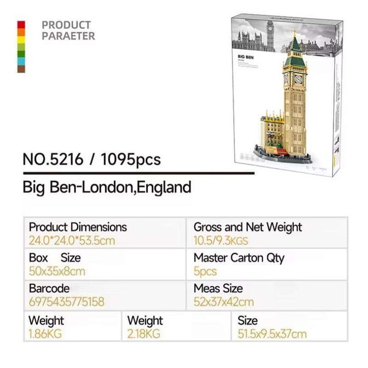 Big Ben Clock Tower Building Blocks – London Landmark Architecture Model (1095 Pcs)
