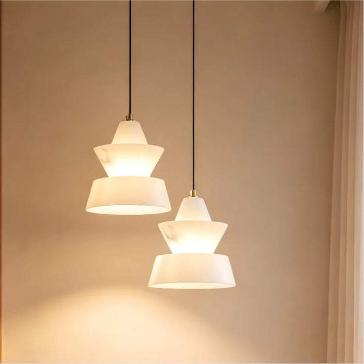 Sculptural Layered White Pendant Light