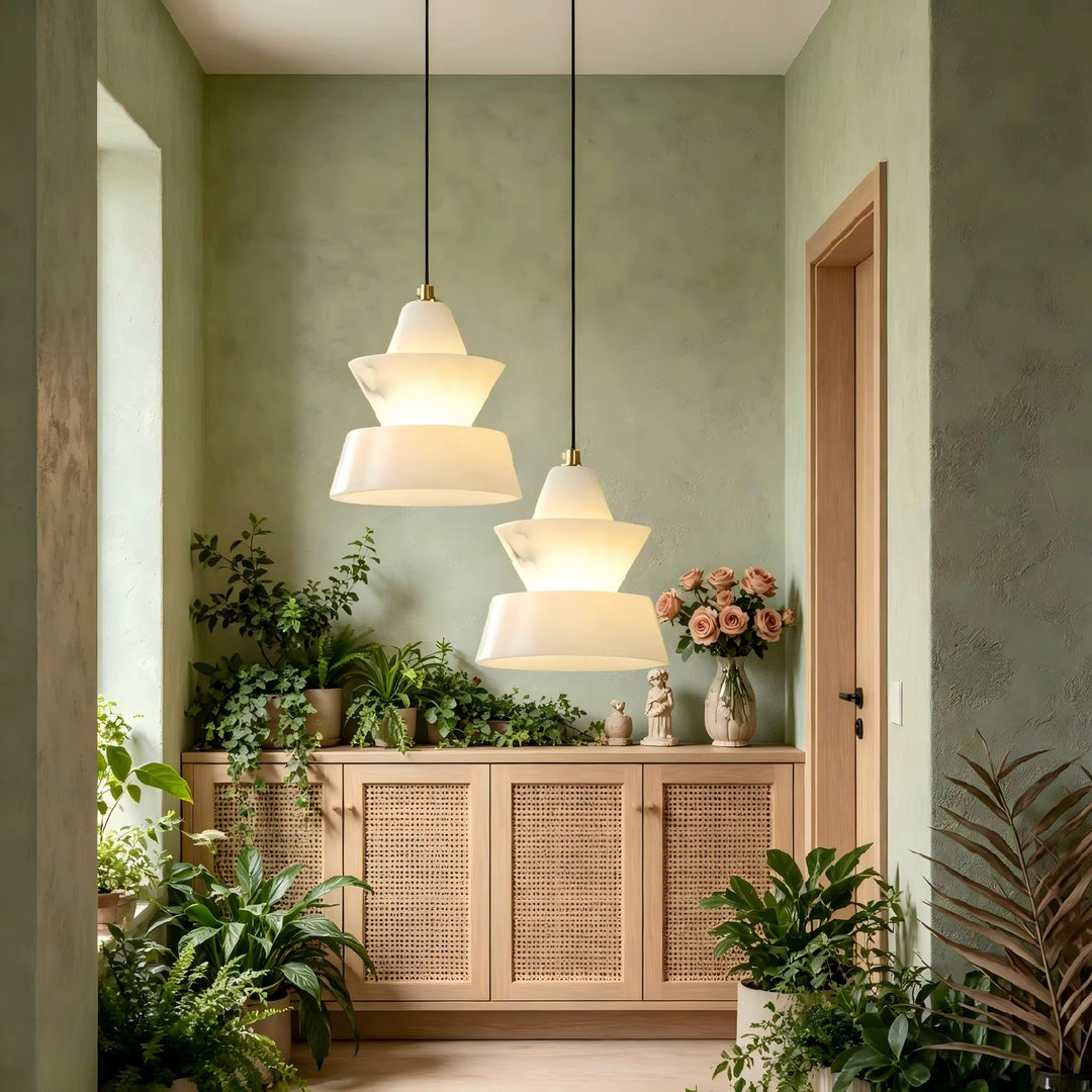 Sculptural Layered White Pendant Light