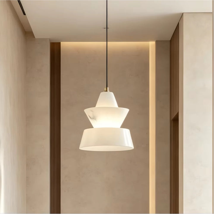 Sculptural Layered White Pendant Light