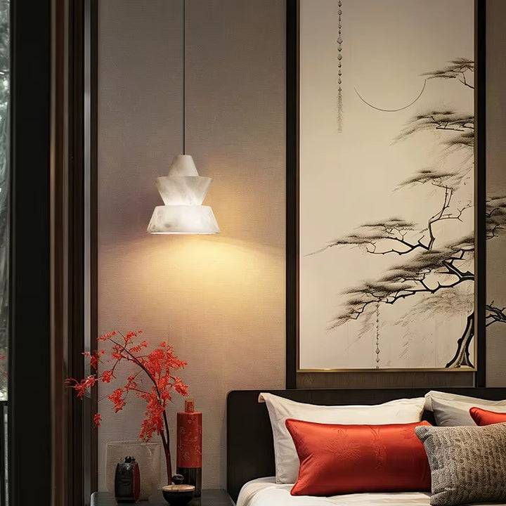 Sculptural Layered White Pendant Light
