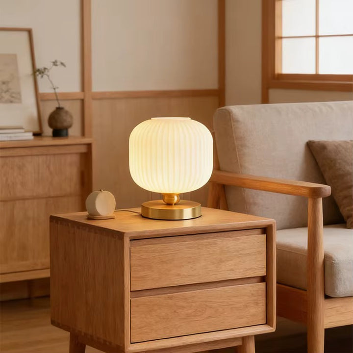 Ribbed Opal Glass Table Lamp with Brass Base