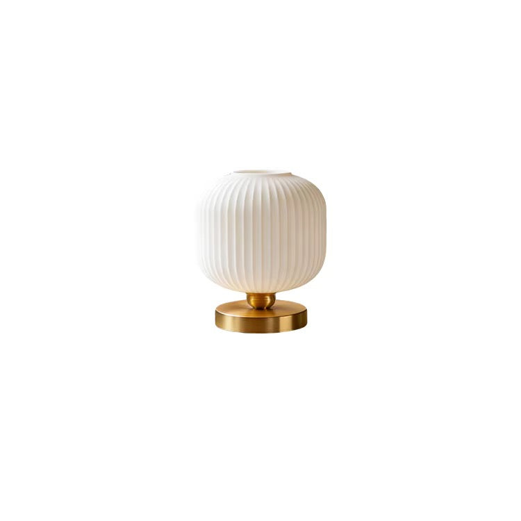 Ribbed Opal Glass Table Lamp with Brass Base