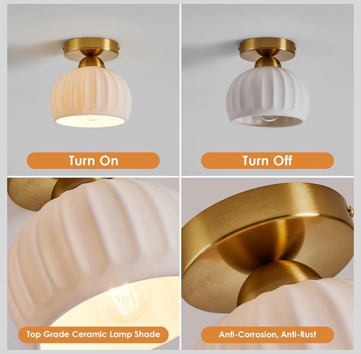 Modern Ribbed ceramic Flush Mount Ceiling Light