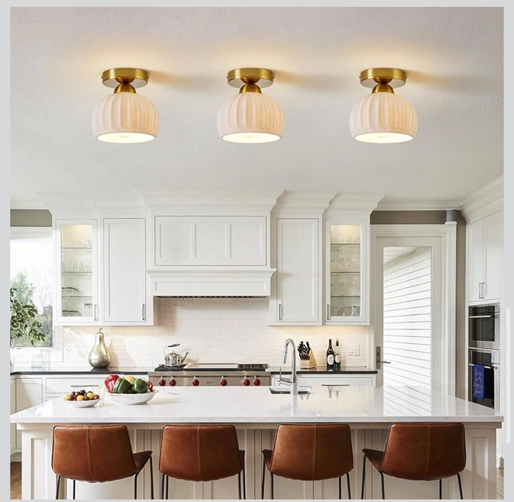 Modern Ribbed ceramic Flush Mount Ceiling Light