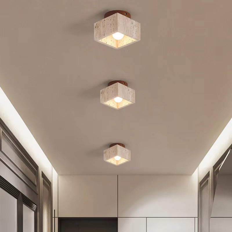 Square Natural Cork Flush-Mount Ceiling Light