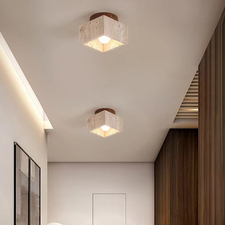 Square Natural Cork Flush-Mount Ceiling Light