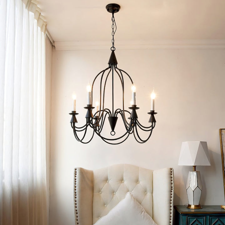Vintage Black & Brass Candle Chandelier