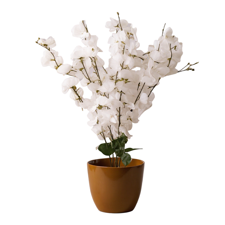 Apricot Artificial White Plant in Gold Pot