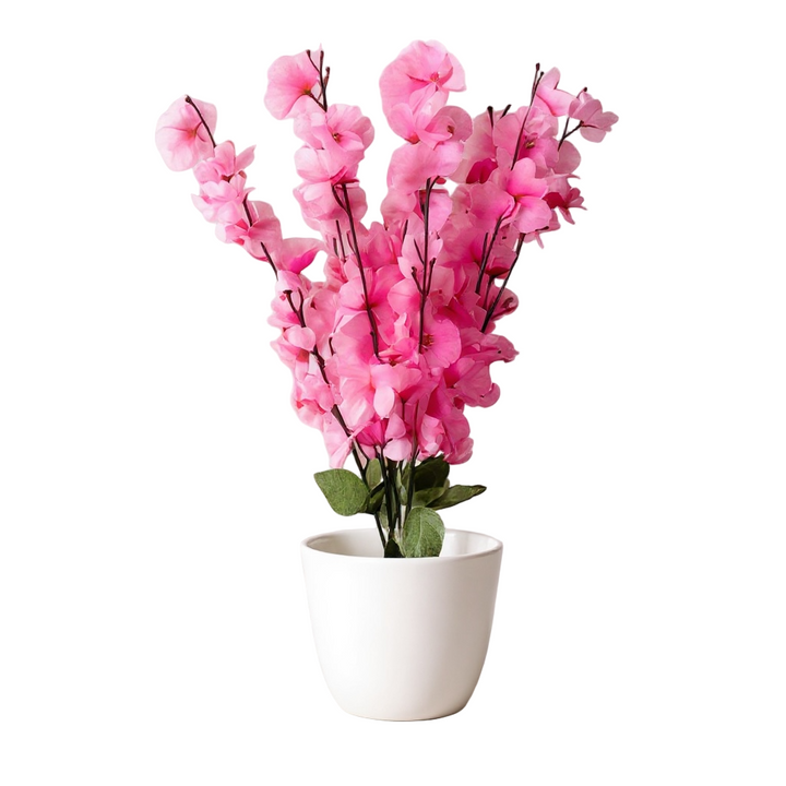 Apricot Artificial White Plant in Gold Pot