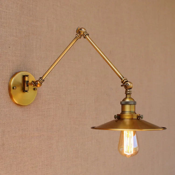 Vintage Industrial Wall Sconce with Brass Finish and Adjustable Arm