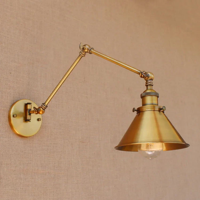 Adjustable Brass Wall Sconce with Cone Shade