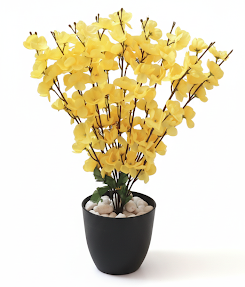 Apricot Artificial White Plant in Gold Pot