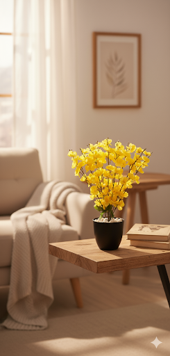 Apricot Artificial White Plant in Gold Pot