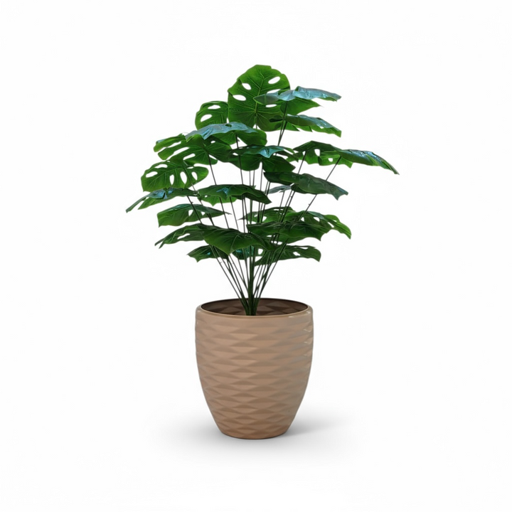 Artificial Monstera Plant in Geometric Beige Pot