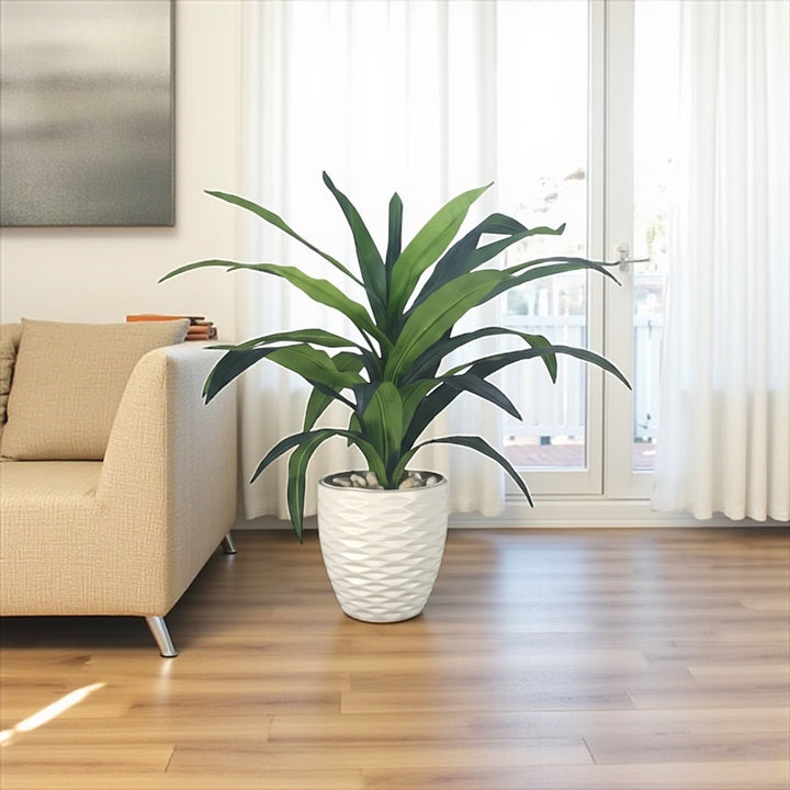 Artificial Tropical Green Plant in Textured Pot