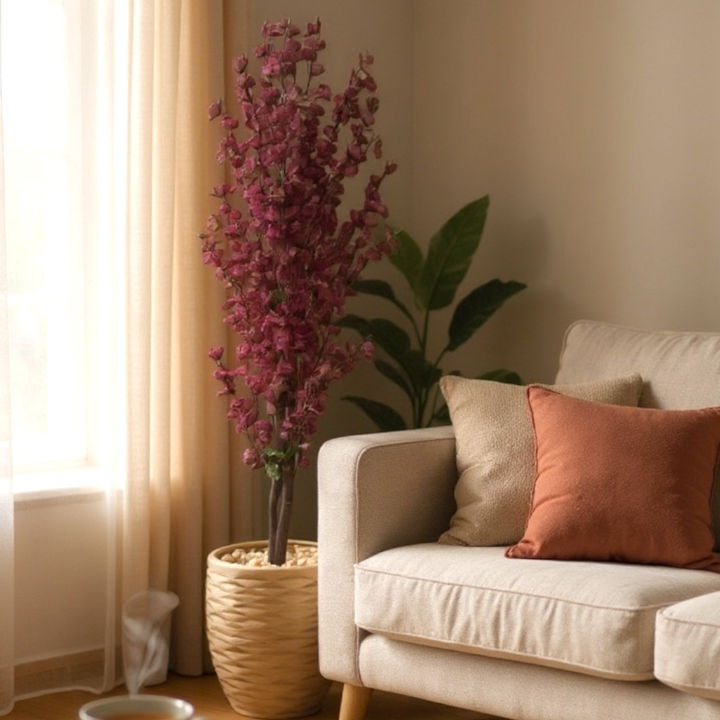 Apricot Artificial Deep Pink Tree in Textured Pot